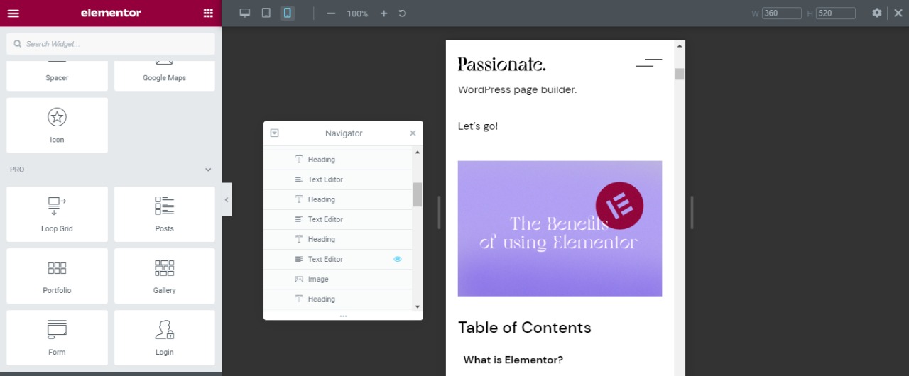 Screenshot of Elementor